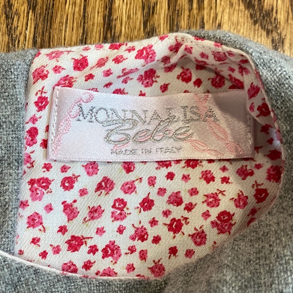 Grey wool with plaid/leopard detail Monnalisa Bebe dress, size 24 months. - Picture 6 of 11